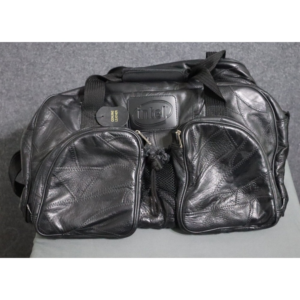Seville Leather Shoulder Bag Black 18"‎ Duffel Vintage Carry On 2006 Intel EUC